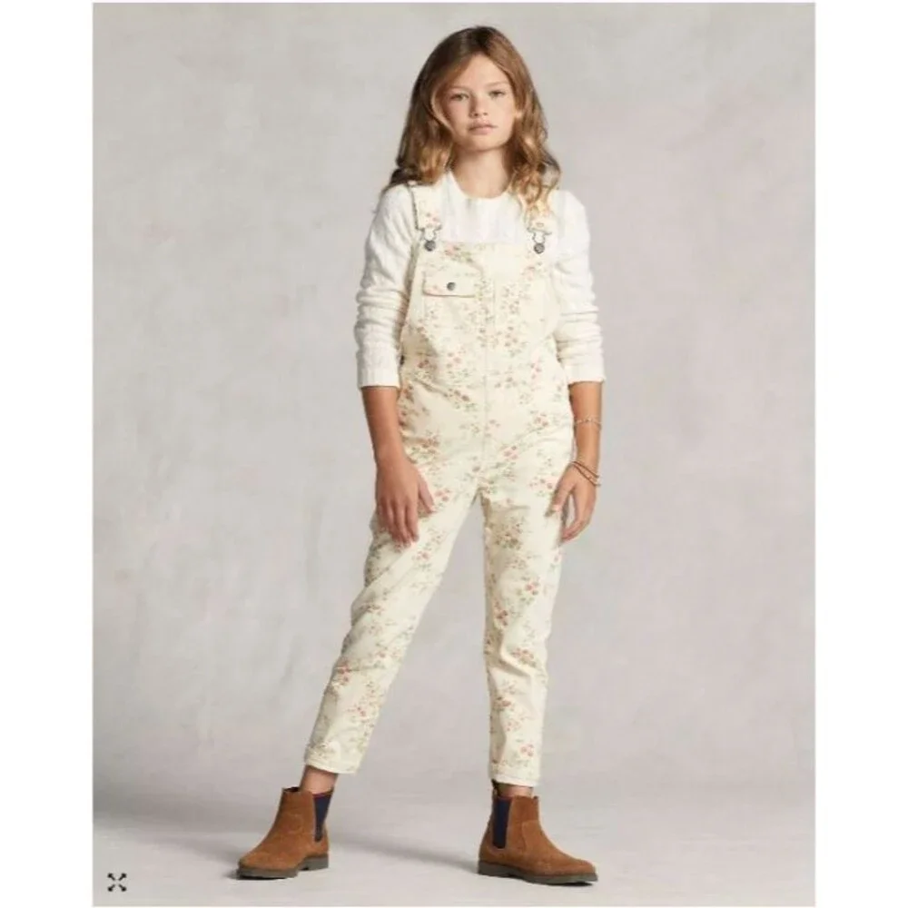 Polo Ralph Lauren Girls Floral Stretch Corduroy Overalls – Size 12